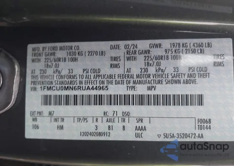 2024 Ford Escape St-Line from USA, damaged, VIN 1FMCU0MN6RUA44965